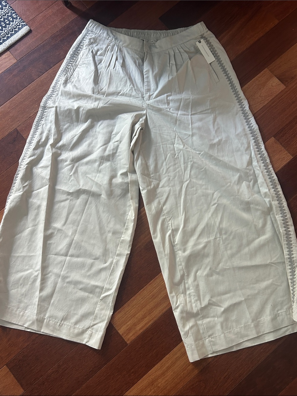 Anthropologie Cream Wide-Leg Cropped Pants
